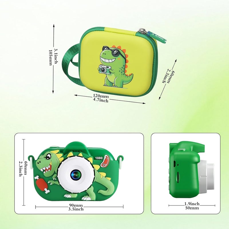 worfty Kids Camera Case Compatible with YEEHAO/Goopow/Hangrui/Masterbee/OUTUVAS/GKTZ Digital Video Camera Toys Camcorder Storage Holder Carrying - Green Dinosaur(Case Only) (Green dinosaur) - Image 3